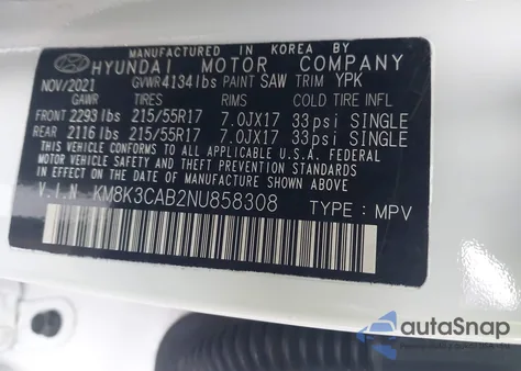 2022 Hyundai Kona Sel from USA, damaged, VIN KM8K3CAB2NU858308